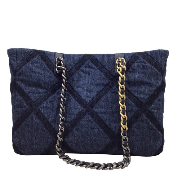 imgrc0089907823 CHANEL 19 Denim Tote Bag Indigo Blue Navy