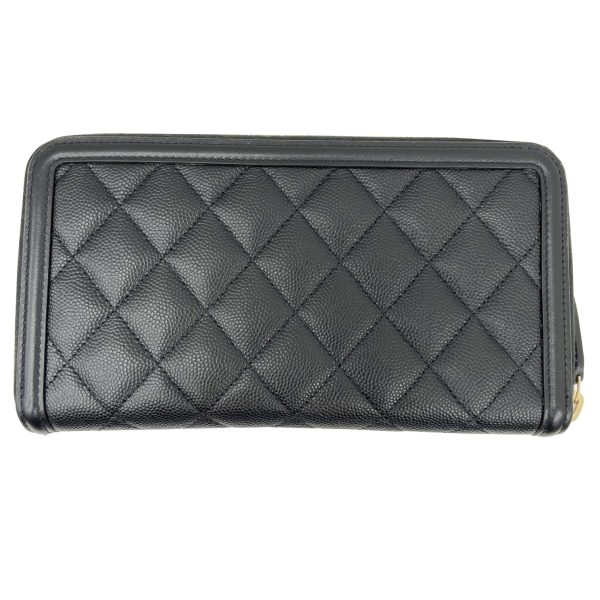 imgrc0090145678 CHANEL CC Filigree Round Long Wallet Caviar Skin Black