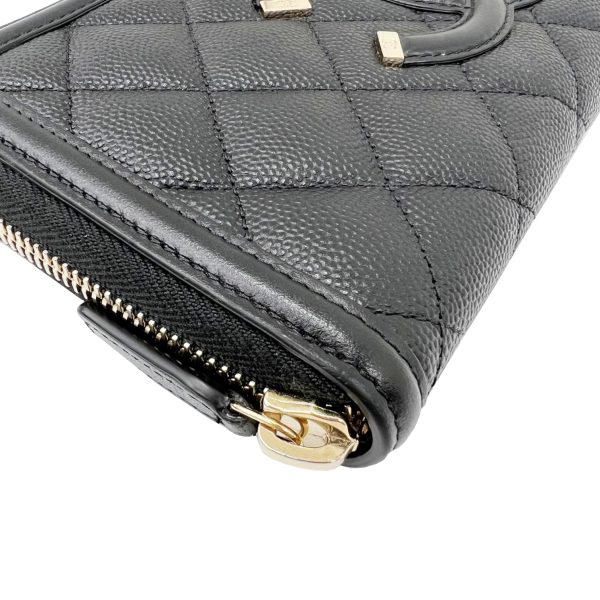 imgrc0090145680 CHANEL CC Filigree Round Long Wallet Caviar Skin Black