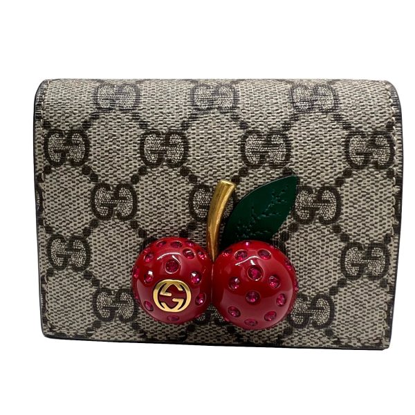 imgrc0090262367 GUCCI Cherry GG Supreme Compact Bifold Wallet Beige Red