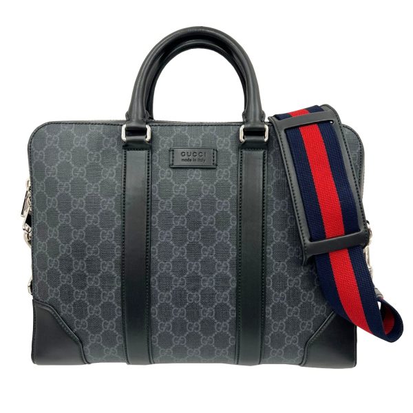 imgrc0090736808 GUCCI GG Supreme Canvas Briefcase Business Bag Gray Black