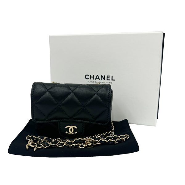 imgrc0090915943 CHANEL Mini Matelasse Belt Bag Waist Bag Lambskin Black