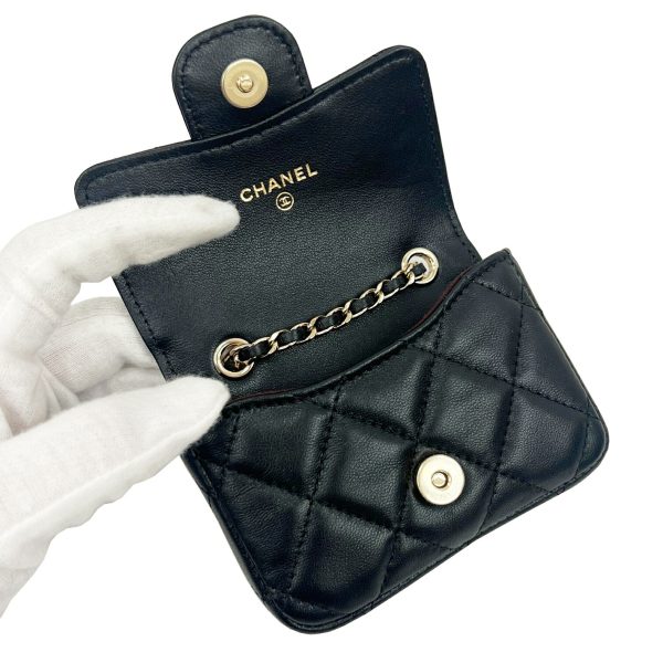 imgrc0090915948 CHANEL Mini Matelasse Belt Bag Waist Bag Lambskin Black