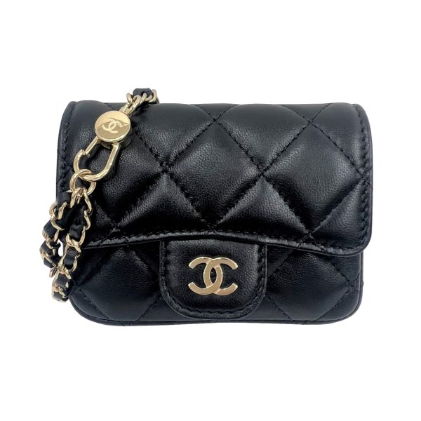 imgrc0090915954 CHANEL Mini Matelasse Belt Bag Waist Bag Lambskin Black