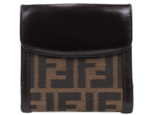 imgrc0091190087 Fendi W Hook Compact Wallet Zucca Pattern Brown