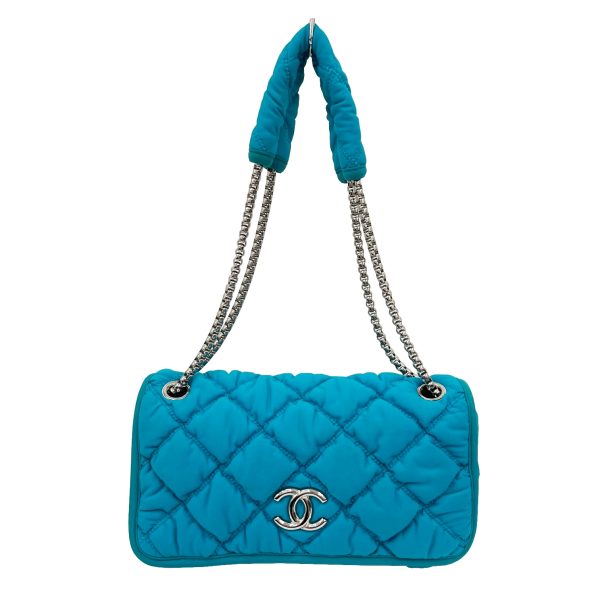 imgrc0091291237 CHANEL Bubble Quilt Chain Shoulder Bag Turquoise Blue Jersey