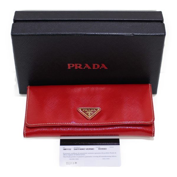 imgrc0091296156 Prada W Hook Long Wallet Saffiano Vernic Rosso Red