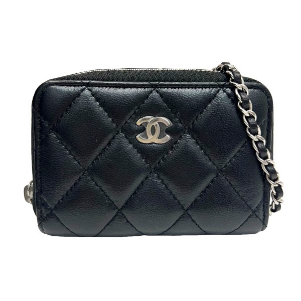 imgrc0091784554 CHANEL Matelasse Classic Zip Coin Purse Chain Wallet Lambskin Black