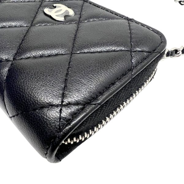 imgrc0091784557 CHANEL Matelasse Classic Zip Coin Purse Chain Wallet Lambskin Black