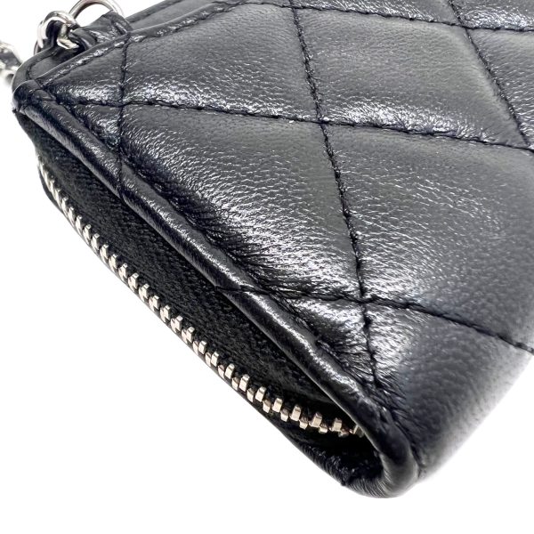 imgrc0091784559 CHANEL Matelasse Classic Zip Coin Purse Chain Wallet Lambskin Black