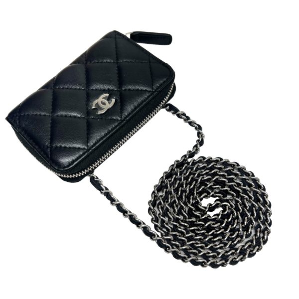 imgrc0091784562 CHANEL Matelasse Classic Zip Coin Purse Chain Wallet Lambskin Black