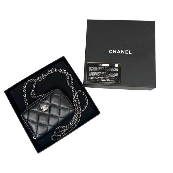 imgrc0091784563 CHANEL Matelasse Classic Zip Coin Purse Chain Wallet Lambskin Black