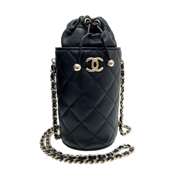 imgrc0091815771 CHANEL Mini Bucket Chain Shoulder Drawstring Lambskin Black