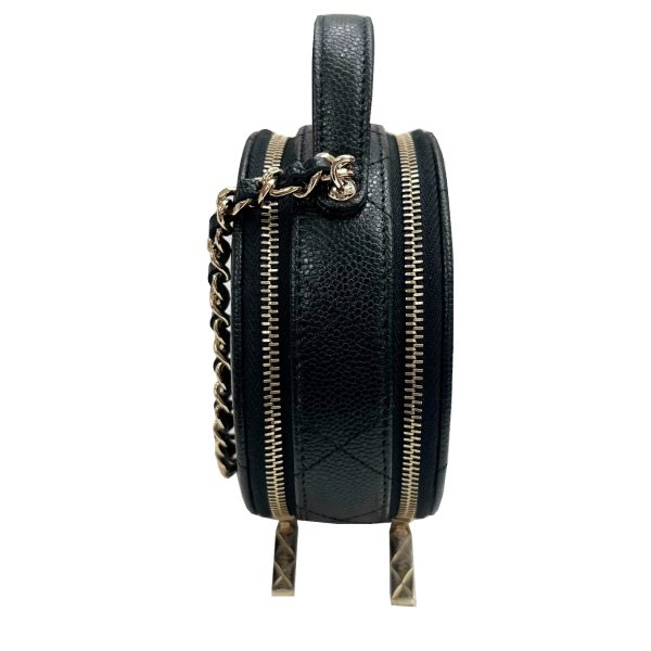 imgrc0091912138 CHANEL Mini Round Matelasse Chain Shoulder Vanity Caviar Skin Black