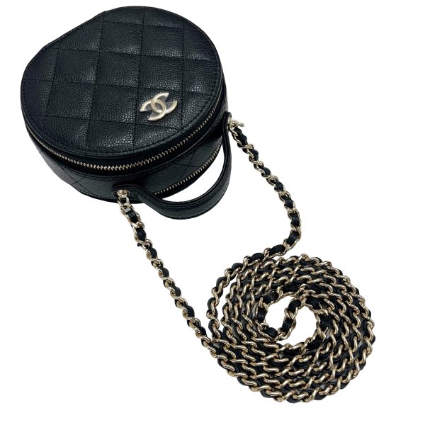 imgrc0091912139 CHANEL Mini Round Matelasse Chain Shoulder Vanity Caviar Skin Black