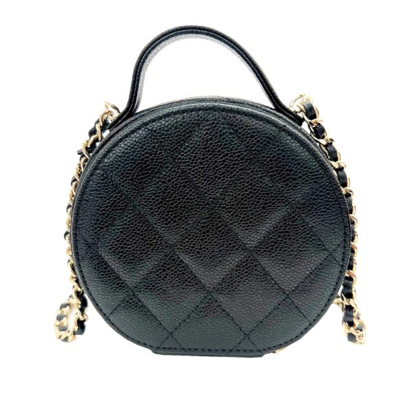 imgrc0091912146 CHANEL Mini Round Matelasse Chain Shoulder Vanity Caviar Skin Black