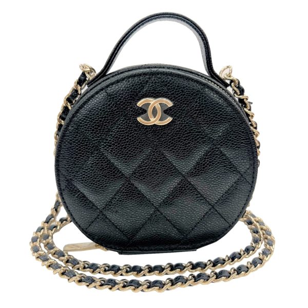 imgrc0091912147 CHANEL Mini Round Matelasse Chain Shoulder Vanity Caviar Skin Black