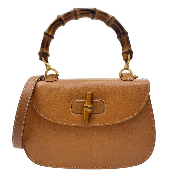 imgrc0092140986 GUCCI Bamboo 2Way Shoulder Handbag Leather Camel Brown