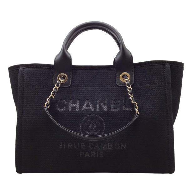 imgrc0092370040 CHANEL Deauville Shopping Tote Bag Black