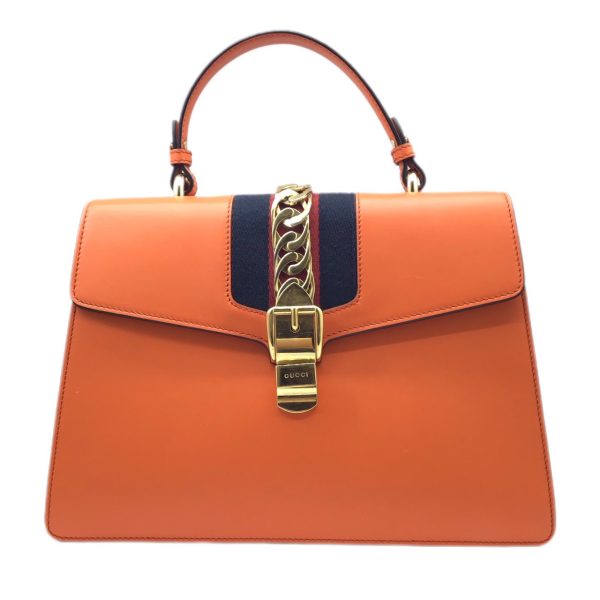 imgrc0092429975 GUCCI Sylvie Medium 2WAY Handbag Leather Orange