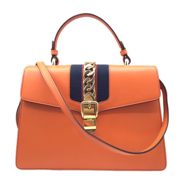 imgrc0092429977 GUCCI Sylvie Medium 2WAY Handbag Leather Orange