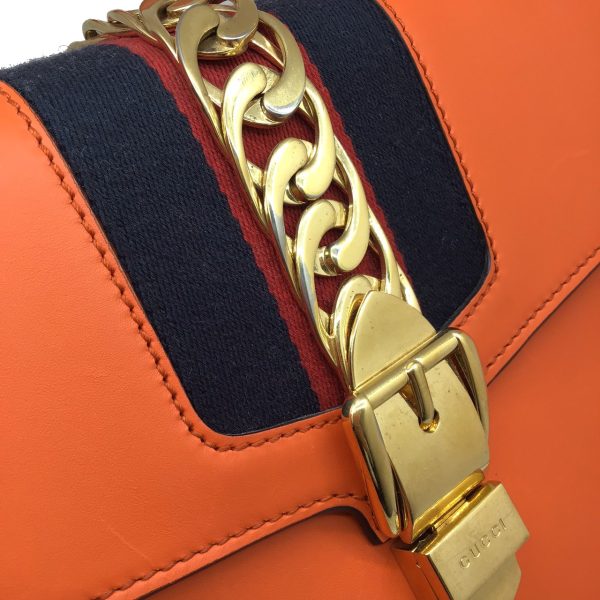 imgrc0092429984 GUCCI Sylvie Medium 2WAY Handbag Leather Orange