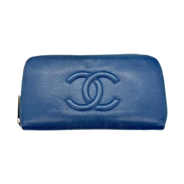 created by Background Eraser CHANEL Caviar Skin Long Wallet Round Zipper Blue