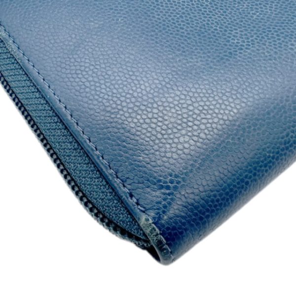 created by Background Eraser CHANEL Caviar Skin Long Wallet Round Zipper Blue