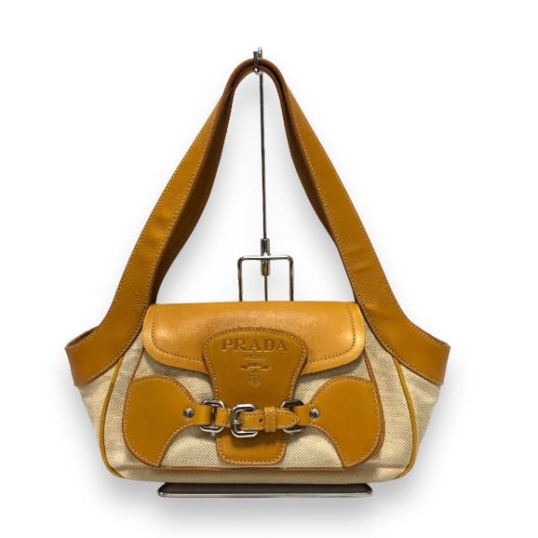 imgrc0093155089 Prada Leather Canvas Shoulder Bag Yellow