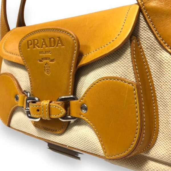 imgrc0093155095 Prada Leather Canvas Shoulder Bag Yellow