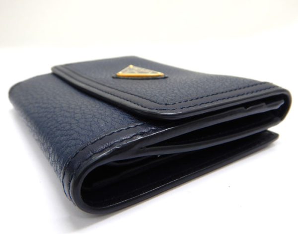 imgrc0093315228 Prada Saffiano Triangle Plate Trifold Wallet Navy