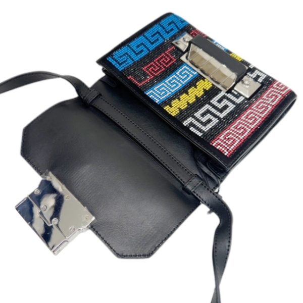 created by Background Eraser Versace Shoulder Bag Leather Black Multicolor