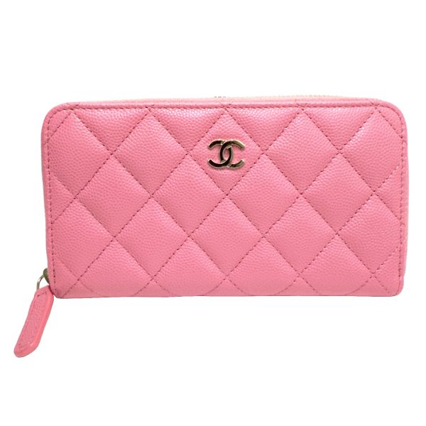 imgrc0094103901 CHANEL Matelasse Round Zipper Medium Wallet Caviar Skin Pink