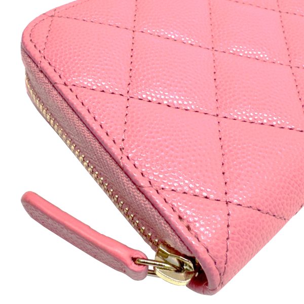 imgrc0094103903 CHANEL Matelasse Round Zipper Medium Wallet Caviar Skin Pink