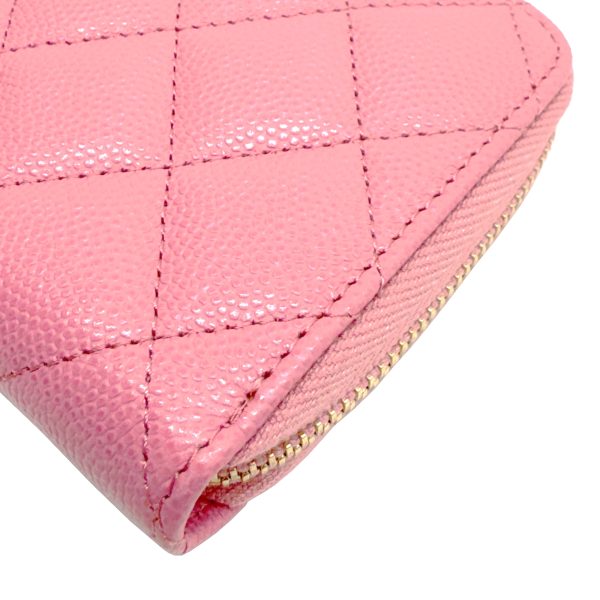 imgrc0094103904 CHANEL Matelasse Round Zipper Medium Wallet Caviar Skin Pink