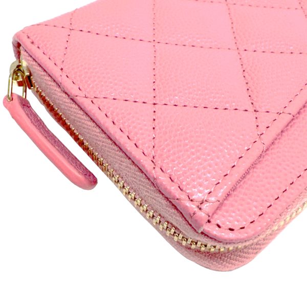 imgrc0094103908 CHANEL Matelasse Round Zipper Medium Wallet Caviar Skin Pink