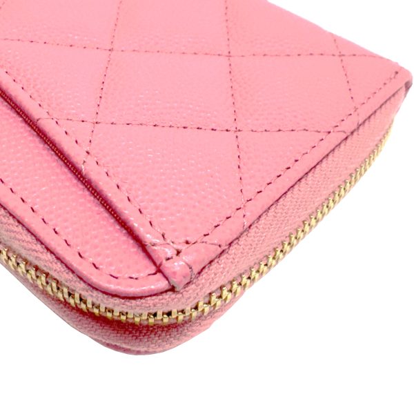 imgrc0094103909 CHANEL Matelasse Round Zipper Medium Wallet Caviar Skin Pink