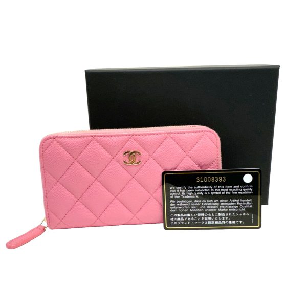 imgrc0094103914 CHANEL Matelasse Round Zipper Medium Wallet Caviar Skin Pink