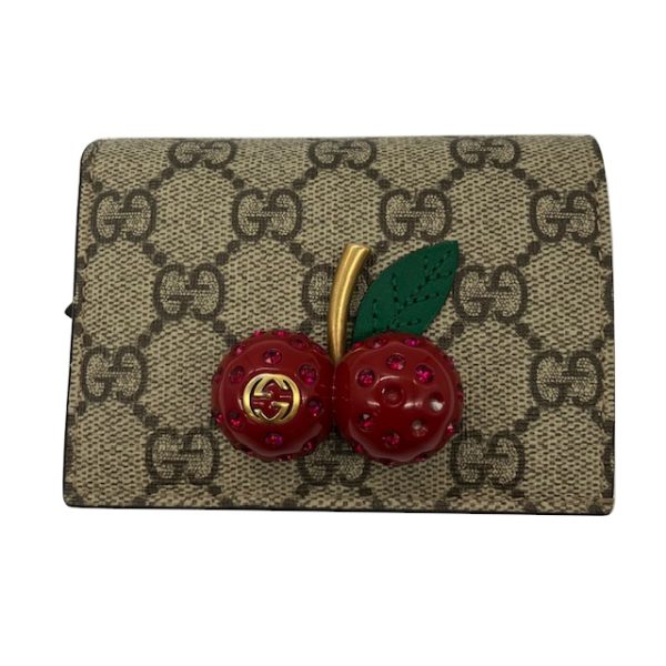 imgrc0094391635 GUCCI Cherry Bifold Wallet GG Supreme Beige Hibiscus