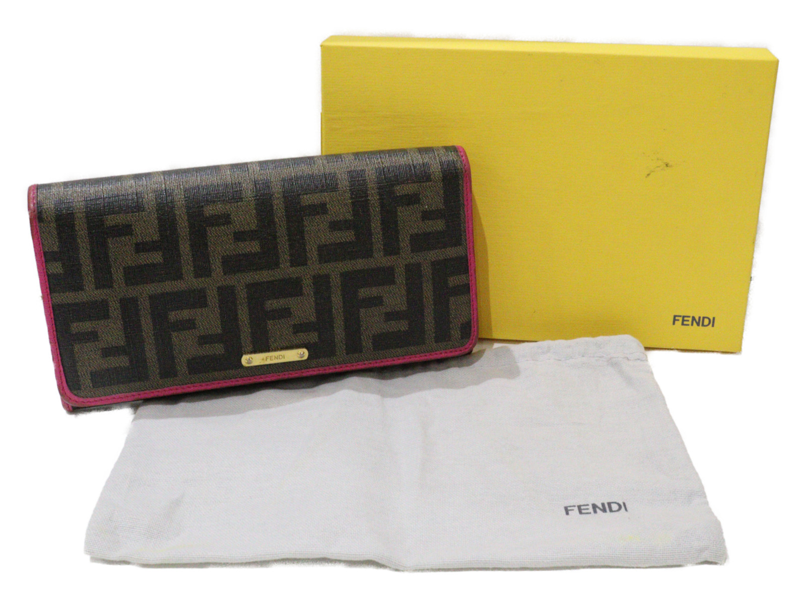 Fendi Brown Black Yellow Zucca on sale Long Flap Wallet