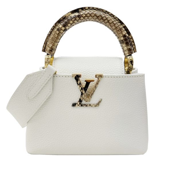 imgrc0094761805 LOUIS VUITTON Capucines Mini Handbag Taurillon Leather Python White