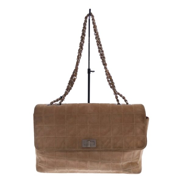 imgrc0094790667 Chanel Chocolate Bar Suede Chain Shoulder Bag Beige