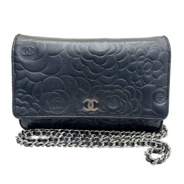 imgrc0095051946 CHANEL Camellia Chain Wallet Lambskin Black