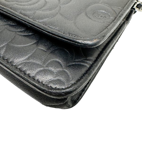 imgrc0095051952 CHANEL Camellia Chain Wallet Lambskin Black