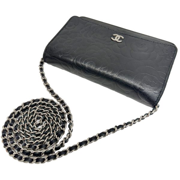 imgrc0095051957 CHANEL Camellia Chain Wallet Lambskin Black