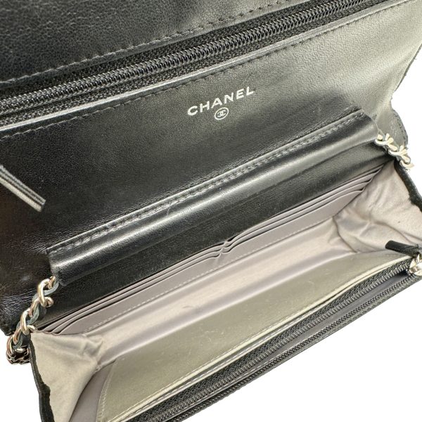 imgrc0095051959 CHANEL Camellia Chain Wallet Lambskin Black