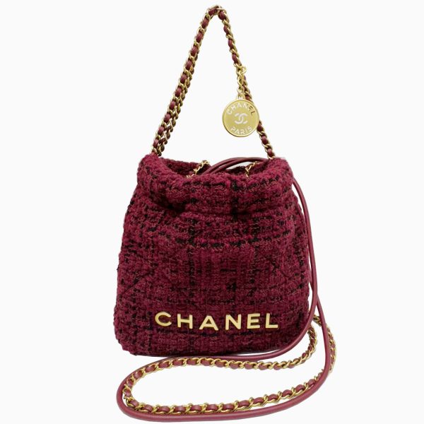 imgrc0095052116 CHANEL 22 Mini Coco Mark Tweed Shoulder Bag Handbag Purple