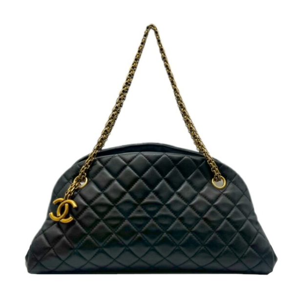 imgrc0095083537 CHANEL Mademoiselle Bowling Bag Lambskin Black Gold Hardware