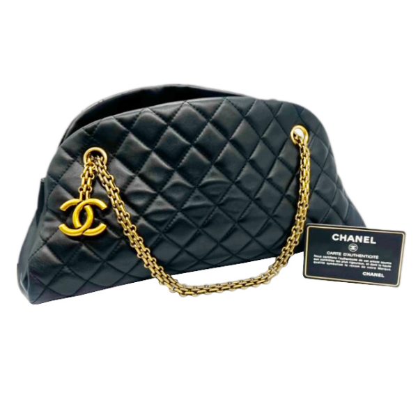 created by Background Eraser CHANEL Mademoiselle Bowling Bag Lambskin Black Gold Hardware