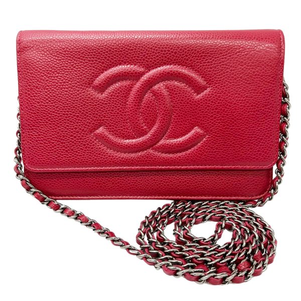 imgrc0095472957 CHANEL Chain Wallet Crossbody Caviar Skin Wine Red